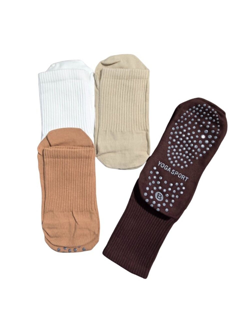 NIP | 4-Pair Non-Slip Yoga & Pilates Grip Socks | Earth Tones | OS